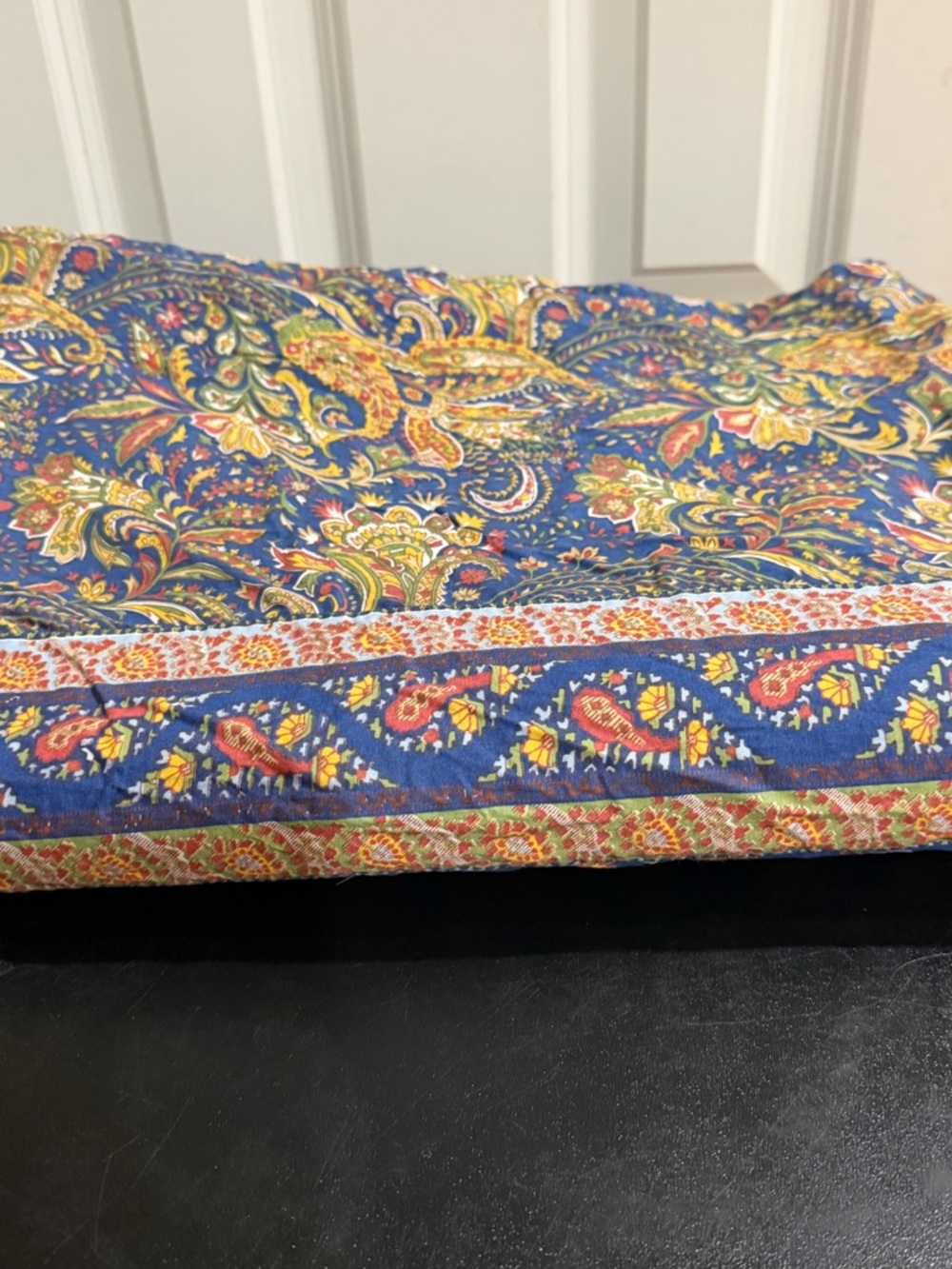 Williams Sonoma Blue and Yellow Paisley Tablecloth 70 x 108